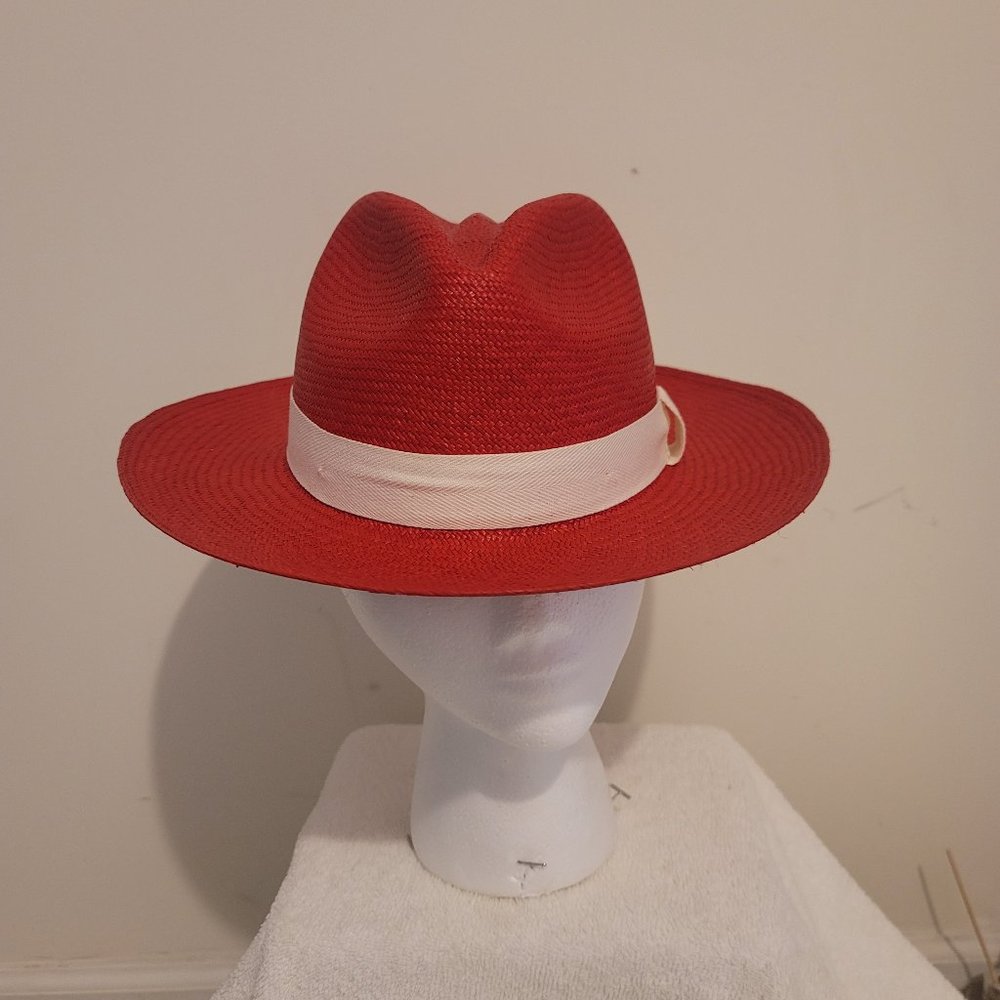 Unisex Classic Red with cream hatband Panama Flex fit Hat Handmade